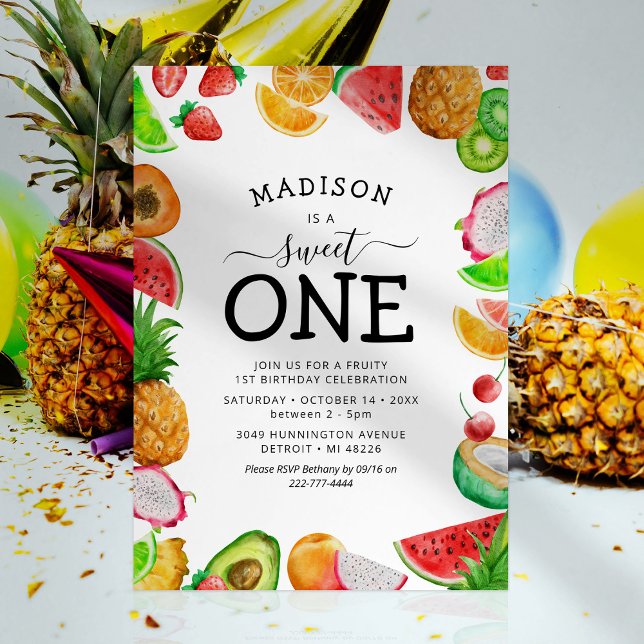 Cute Summer Fruit First Birthday Invitation (Creator Uploaded)