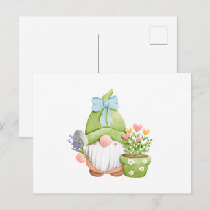 Cute Summer Garden Gnome with Flowers  Postcard