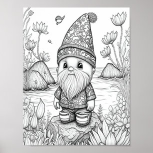 Cute Summer Gnome Adult Colouring Poster