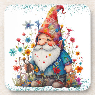 Cute Summer Gnome With Flowers Coaster