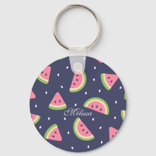 Cute Summer Green Pink Watercolor Watermelon Fruit Key Ring