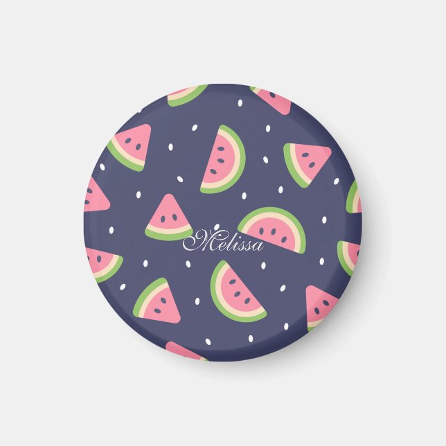 Cute Summer Green Pink Watermelon Fruit Slices Magnet (Front)