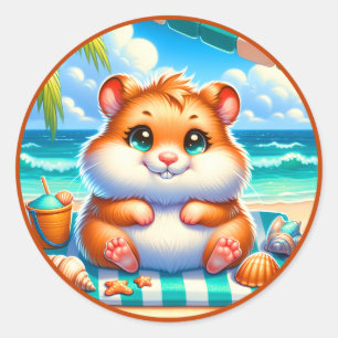 Cute Summer hamster lovers beach Classic Round Sticker