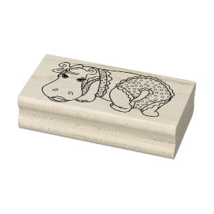 Cute Summer Hippo in Polka-dot Ruffled Swimsuit    Rubber Stamp