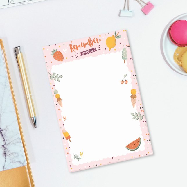 Cute Summer Illustration Ice Cream Fruit Post-it Notes (In situ)
