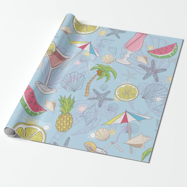 Cute summer illustration pattern with watermelon,  wrapping paper (Unrolled)