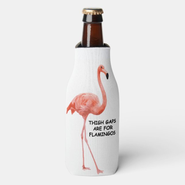 Cute Summer Inspirational Pink Flamingo Bottle Cooler (Bottle Front)