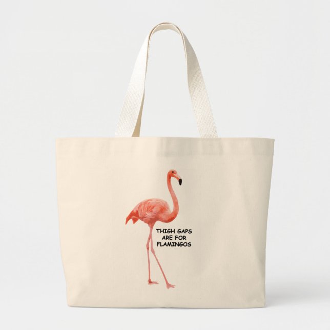 Cute Summer Inspirational Pink Flamingo Large Tote Bag (Front)