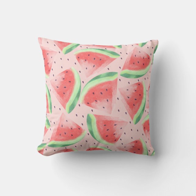 Cute Summer Kawaii Watercolor Watermelon Cushion (Front)