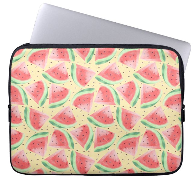 Cute Summer Kawaii Watercolor Watermelon Laptop Sleeve (Front)