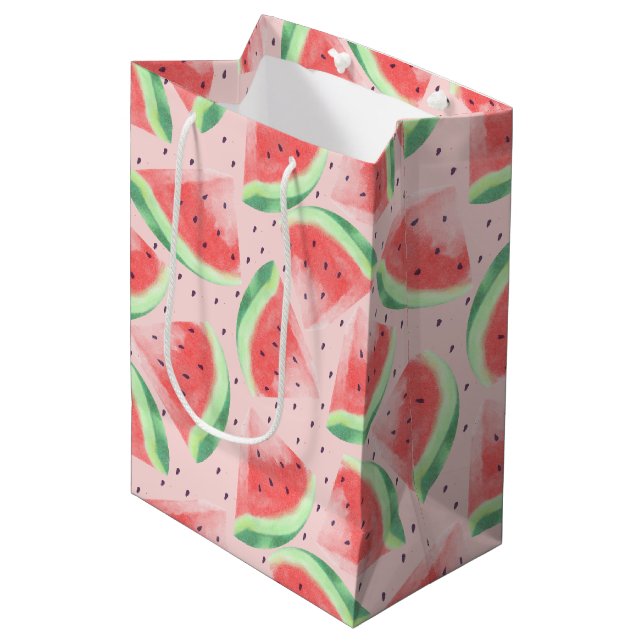 Cute Summer Kawaii Watercolor Watermelon Medium Gift Bag (Front Angled)