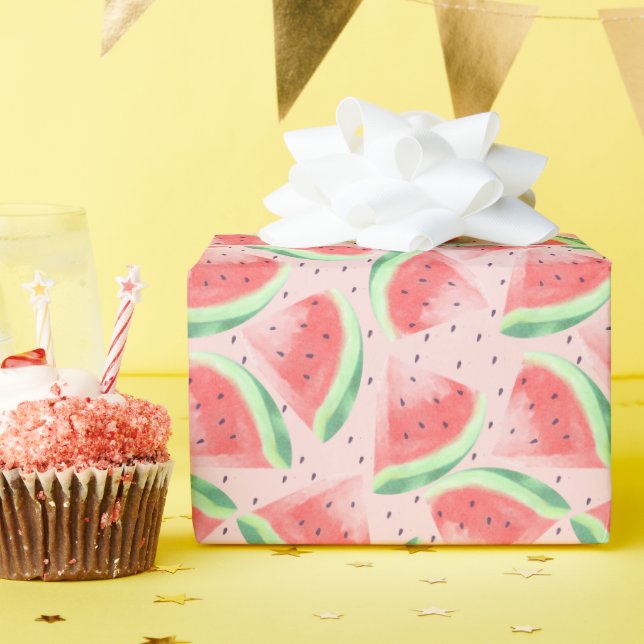 Cute Summer Kawaii Watercolor Watermelon Wrapping Paper (Birthday Party)