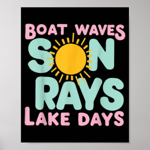 Cute Summer Lake Life Beach Boat Waves Sun Rays Poster