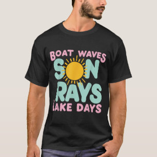 Cute Summer Lake Life Beach Boat Waves Sun Rays T-Shirt