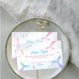 Cute Summer Mermaid Tail Diaper Raffle Baby Shower Enclosure Card