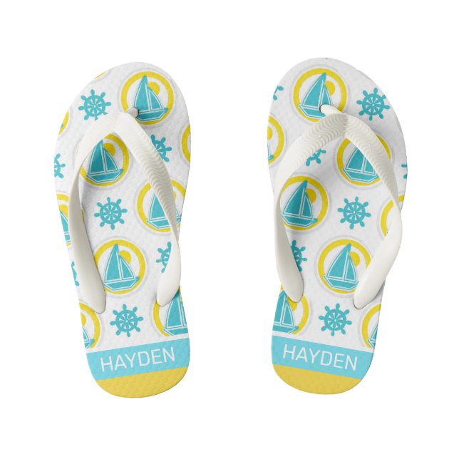 Cute Summer Nautical Pattern Personalised Kid's Flip Flops (Footbed)