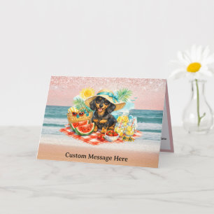 Cute Summer Ocean Beach Picnic Dachshund Puppy Dog Card