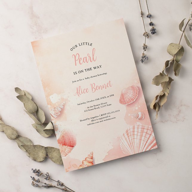 Cute summer ocean little pearl baby shower invitation (Creator Uploaded)