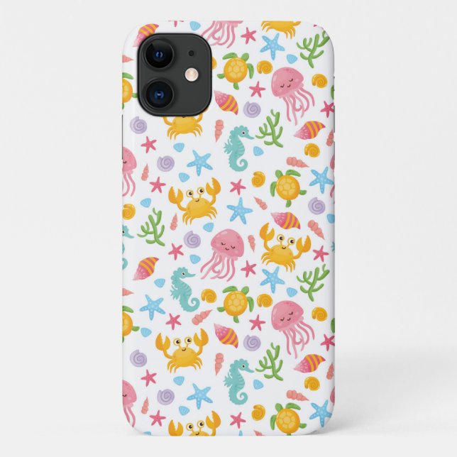 Cute Summer Ocean Sea Life Seahorse Seashells Case-Mate iPhone Case (Back)