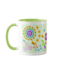 Cute summer owls, flowers and custom name mug