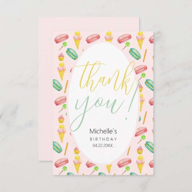 Cute Summer Party Watercolor Illustration Pattern Thank You Card (Front/Back)