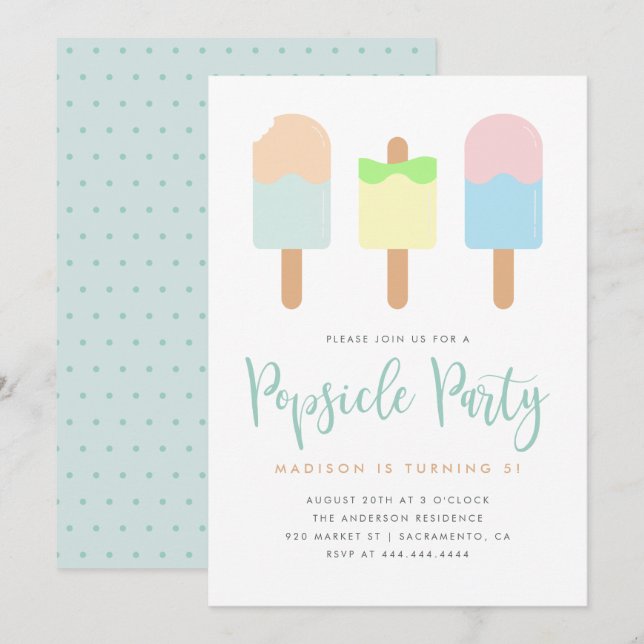 Cute Summer Pastel Popsicle Party Kids' Birthday Invitation (Front/Back)