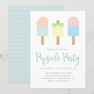Cute Summer Pastel Popsicle Party Kids' Birthday Invitation