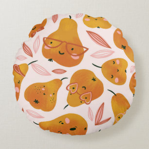 Cute summer pattern with orange pears. round cushion
