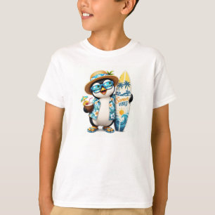 Cute Summer Penguin Surfing Vibes Kids T-Shirt