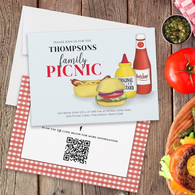Cute Summer Picnic Gingham QR Code Social Media Invitation (Creator Uploaded)