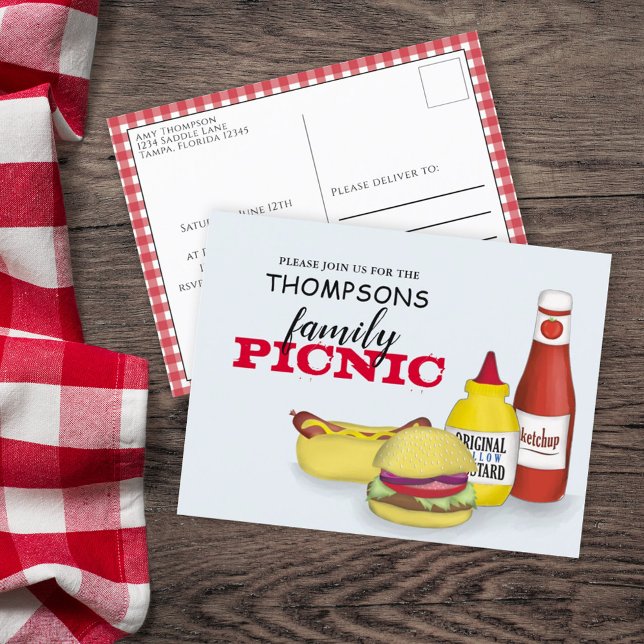 Cute Summer Picnic Trendy Cookout Whimsical  Postcard (Summer family reunion casual picnic postcard template. )