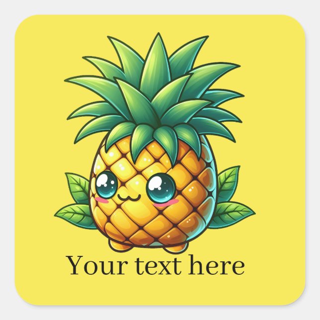 Cute Summer Pineapple fruit add text  Square Sticker (Front)