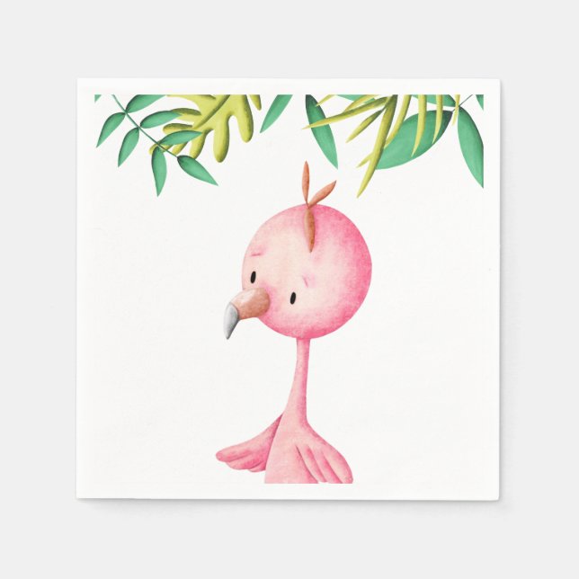 Cute Summer Pink Flamingo Tropical Baby Shower Napkin (Front)