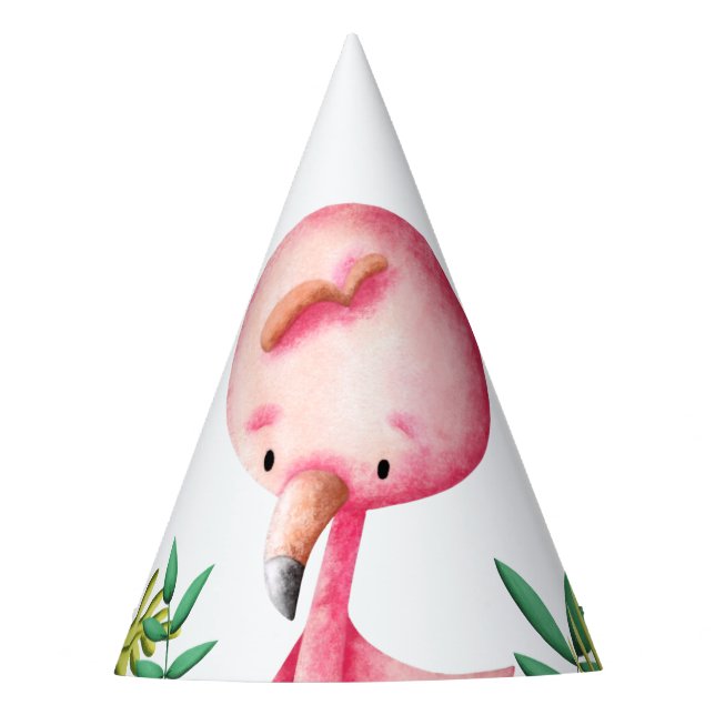 Cute Summer Pink Flamingo Tropical  Party Hat (Front)