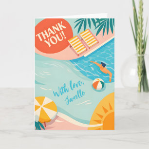 Cute Summer Pool Party Thank You Beach Tropical Card