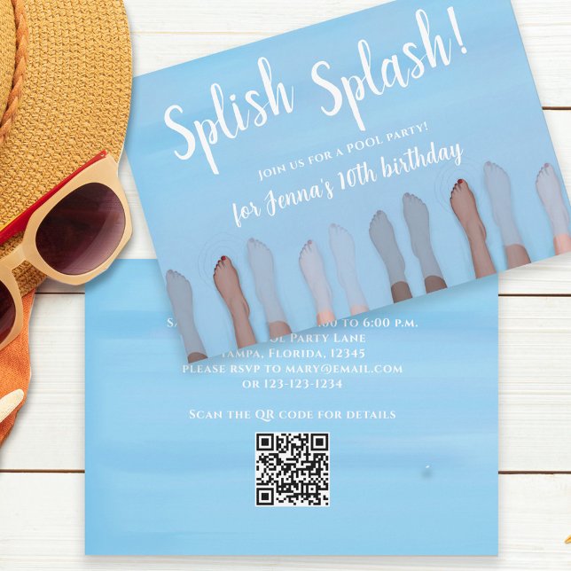 Cute Summer Pool Party Watercolor Custom Invitation (Creator Uploaded)