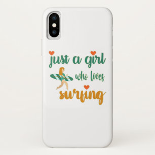 Cute summer quote Just a girl who loves surfing  iPhone X Case