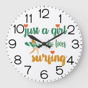 Cute summer quote Just a girl who loves surfing  Large Clock