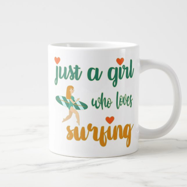 Cute summer quote Just a girl who loves surfing Large Coffee Mug (Right)