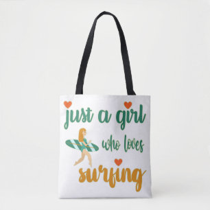Cute summer quote Just a girl who loves surfing Tote Bag