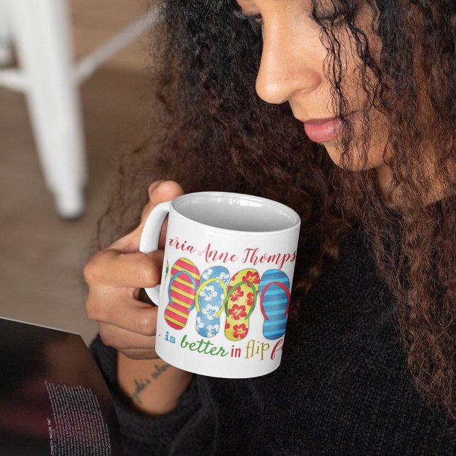 Cute Summer Quote Personalised  Coffee Mug (Life is better in flop flops custom colorful coffee mug. )