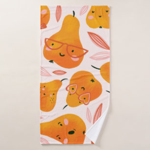 Cute summer seamless pattern with orange pears. Fu Bath Towel