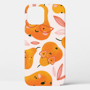 Cute summer seamless pattern with orange pears. Fu iPhone 12 Case
