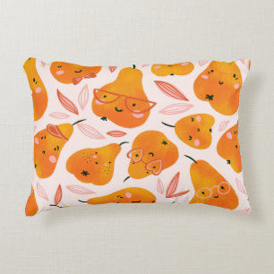 Cute summer seamless pattern with orange pears. Fu Decorative Cushion