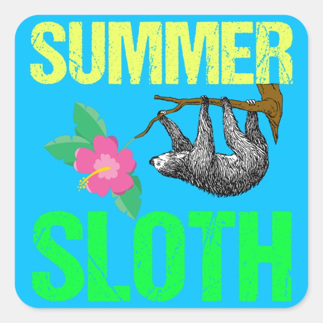 Cute Summer Sloth Blue Square Sticker (Front)