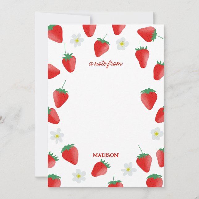Cute Summer Strawberries & Blossoms Card (Front)