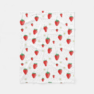 Cute Summer Strawberries & Blossoms Fleece Blanket