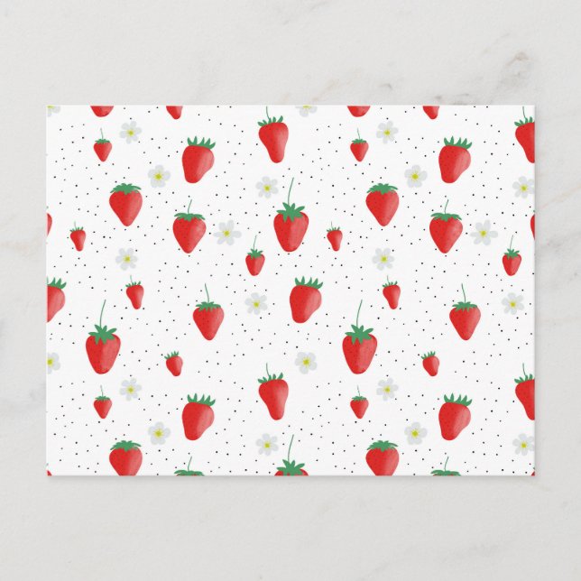 Cute Summer Strawberries & Blossoms Postcard (Front)