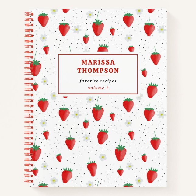 Cute Summer Strawberries & Blossoms Recipe Notebook (Front)