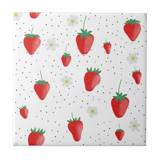 Cute Summer Strawberries & Blossoms  Tile (Front)